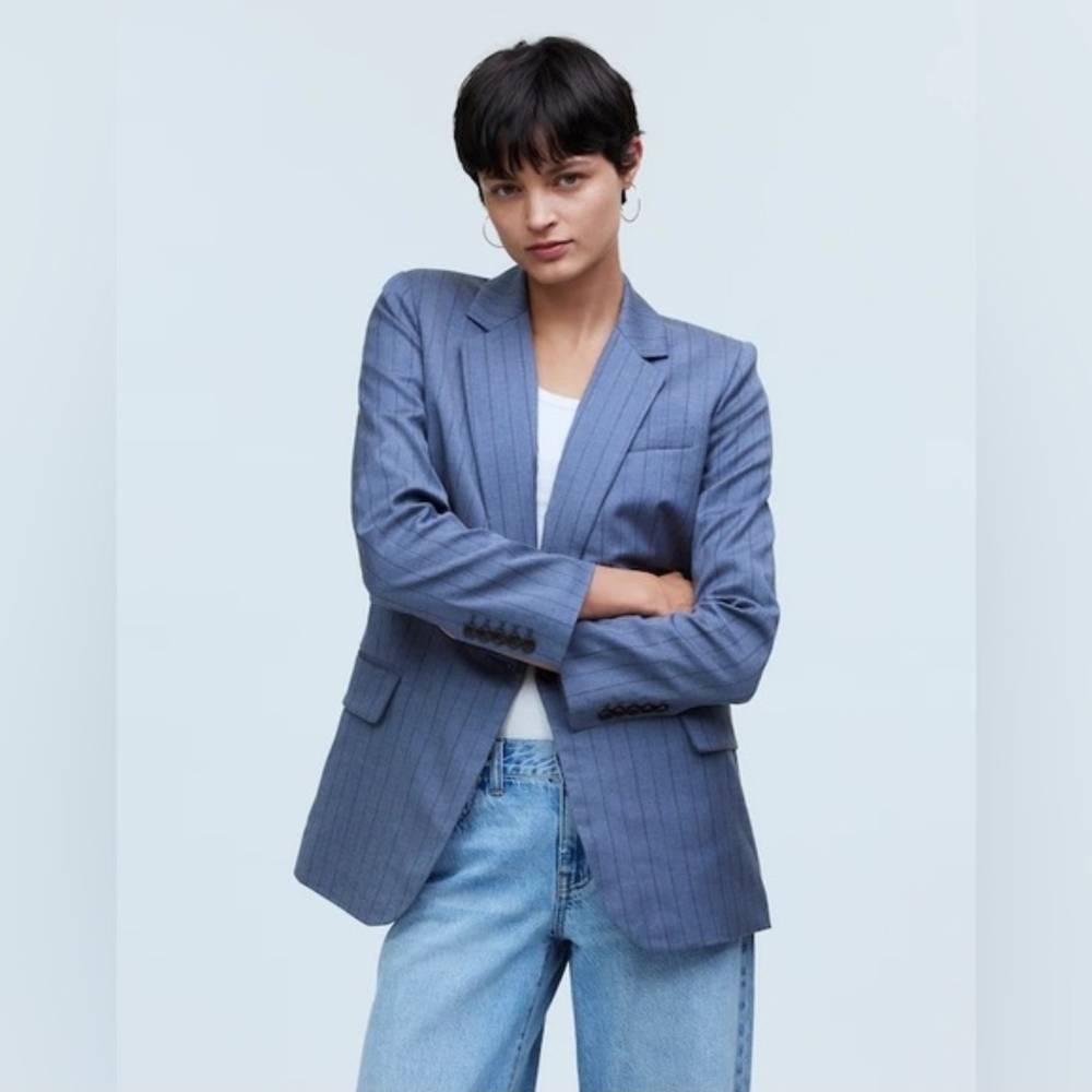 Madewell Classic Blue Yarn Dyed Pin Striped Blazer